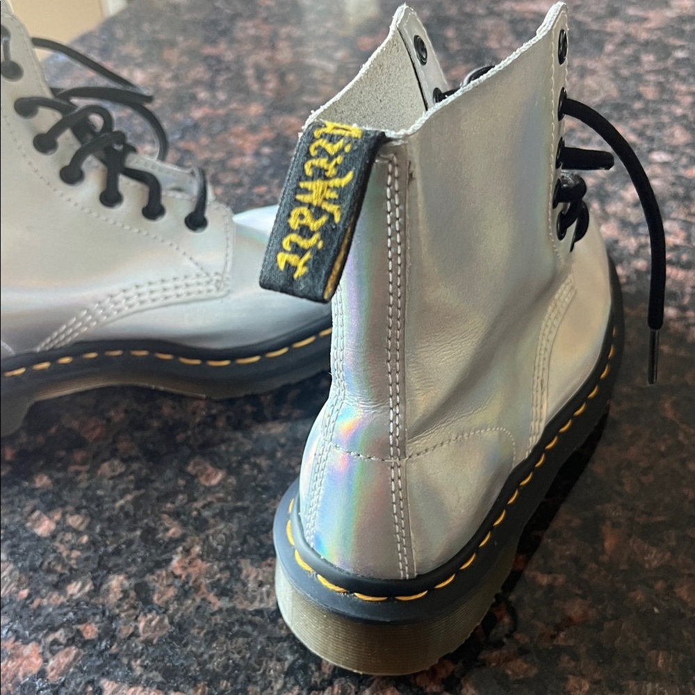Dr. Martens Iridescent Silver Combat Boots size 6 - Picture 3 of 6